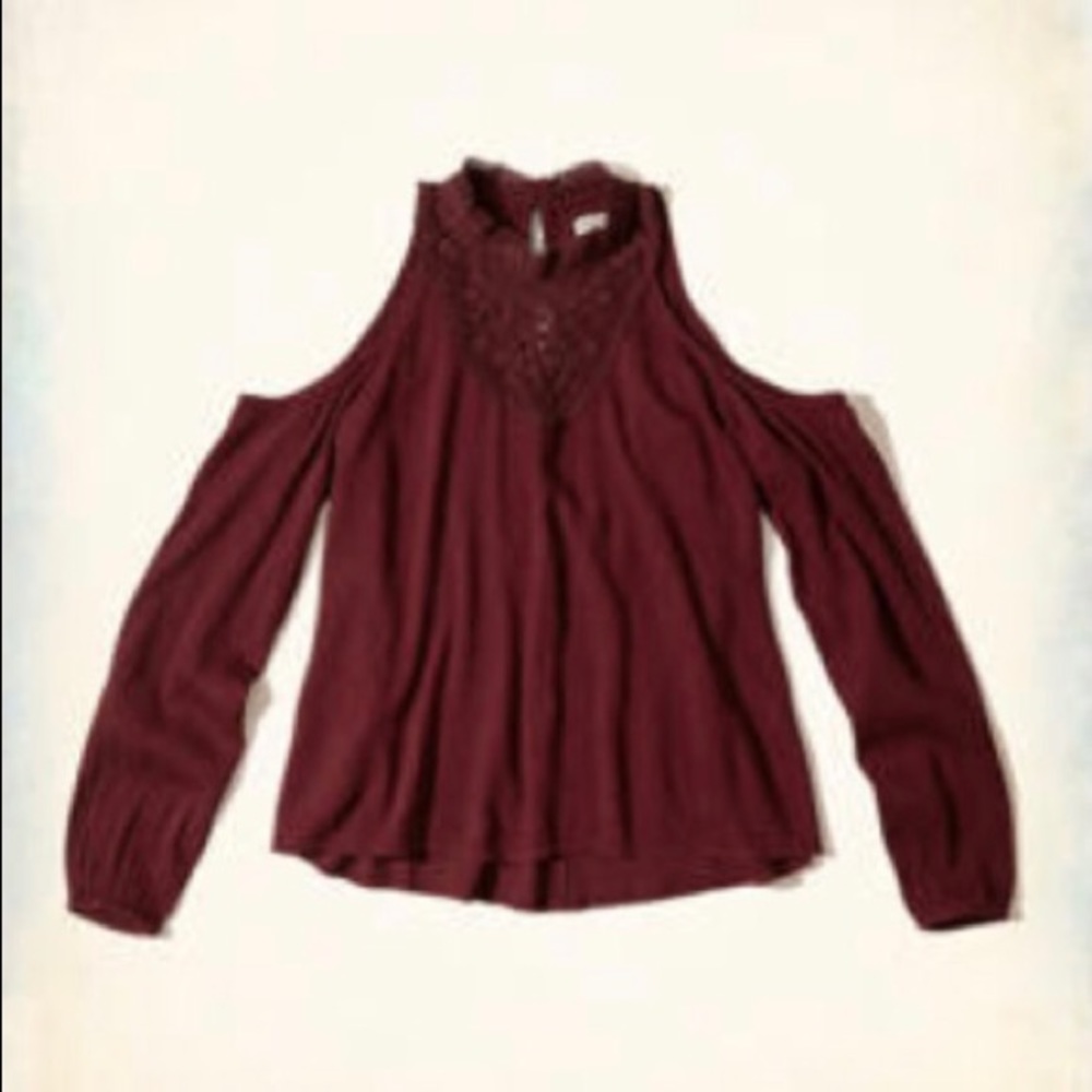 Lace Mock Neck Cold Shoulder Top